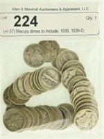 (+/-37) Mecury dimes to include; 1939, 1939-D,