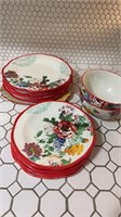 Pioneer woman floral red dish set, 4 dinner