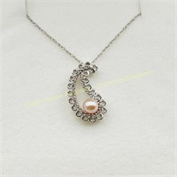 10K White gold pink pearl (4.0 mm) & diamond