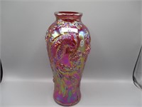 Fenton 12.5" red carnival Cockatoo vase