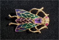 PLIQUE-A-JOUR SILVER GILT INSECT BROOCH