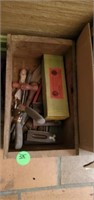 WOODEN BOX OF VINTAGE TOOLS