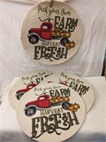 4 New Red Truck Place Mats 15" dia
