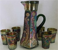 Paneled Dandelion 7 pc. tankard water set - green