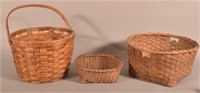 Three Antique Woven Oak Splint Field Baskets.