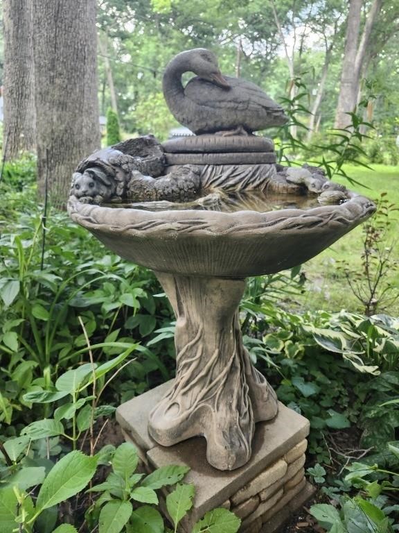 Pond Themed Stone Bird Bath (Ducks & Rabit)