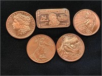 (5) 1 oz Copper Rounds & Bar