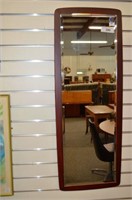 MID CENTURY FRAMED AND BEVELED WALL MIRROR; 37"