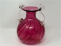 Cranberry Glass Amphora Handled Vase