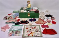 "Ginger" doll, 7" tall, suitcase and clothes,