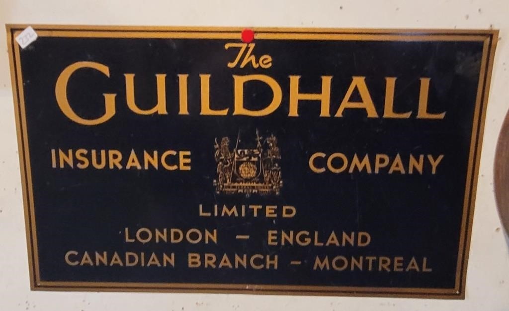 THE GUILDHALL INSURANCE TIN SIGN MONTREAL LONDON
