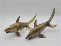 Pair, Brass Sharks Sculptures- open/ closed eyes