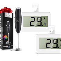 NEW $32 Milk Frother & 2PK Fridge Thermometers