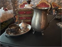 Misc. Silverplate, Small Jewelry Box, Oil Lamp