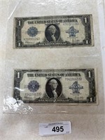 2-1923 One Dollar Blue Seal Silver Certificates.