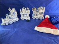 Blue & Silver Christmas Train Figurines,