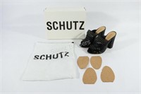 SCHUTZ Janny Couros / Pretos Open Toe Mule Shoes