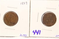 (2) INDIAN HEAD PENNIES: 1874 & 1891