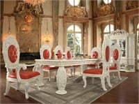 Rococo Blanco Roja Dining Table Set of 9