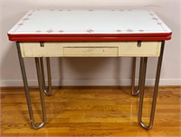 Breakfast table, chrome legs, agate top, red and