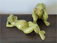 Pair of Whimsical Green Ceramic Frogs