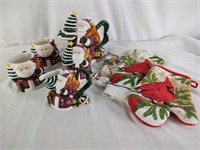 5pc. Ceramic Christmas Decor and Kitchen Towels