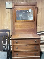 Antique Oak 3 drawer dresser, Tilt Able mirror