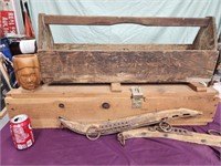 Wood Ammo box , wood open Carpenter's tool box,