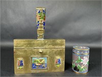 Enameled brass Flip Top Ashtray & Container