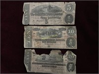 Group of $5, $10, $20 Confederate Notes (1864)