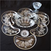 Vintage Etched Glass Snack Plates & Tableware