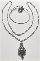 SILVER TONE TEARDROP NECKLACE & BRACELET