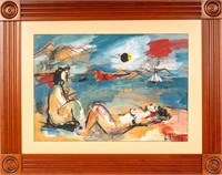 Fauvist Style Beach Scene with Figures