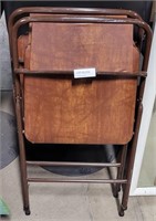 2 BROWN LEATHER UPHOLSTERED FOLDING CHAIRS