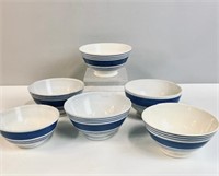 6 BLUE BANDED IRONSTONE BOWLS