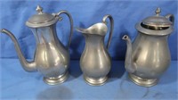 2 Pewter Coffee Pots, Pewter Water Pitcher