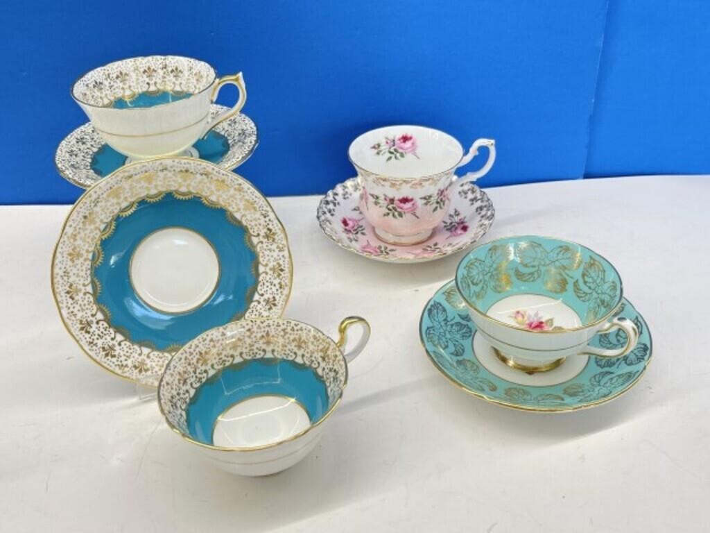 4 Teacups & Saucers - Aynsley, Royal Albert,