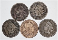 Lot of 5 Indian Head Cents Pre 1900