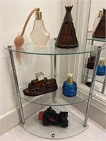 Antique Ladies Perfume Bottles and Display Shelf