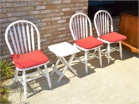 Three Painted Wood Chairs & Small Folding Table