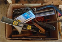 box of saws, tools and miscellaneous