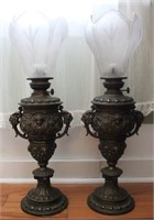 2 Antique Victorian Brass Oil Lamps
