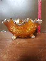 Amber Carnival Glass Ruffled Edge Bowl