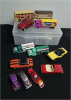 Divided plastic box w/ vintage cars