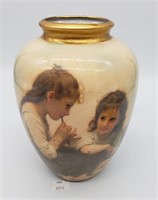 Ceramic Vase w Decoupage Image Under Glaze 8" T