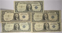 Lot of 5: $1 Silver Certificates