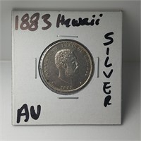 1883 Hawaii Silver Quarter AU