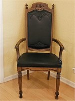 Oak & Leather Arm Chair. 23 X 25 X 43"