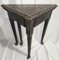 Antique Carved Wood Corner Table with Drop Leaf