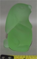 Vtg Green Satin Glass Bunny Rabbit Figure 2.25t